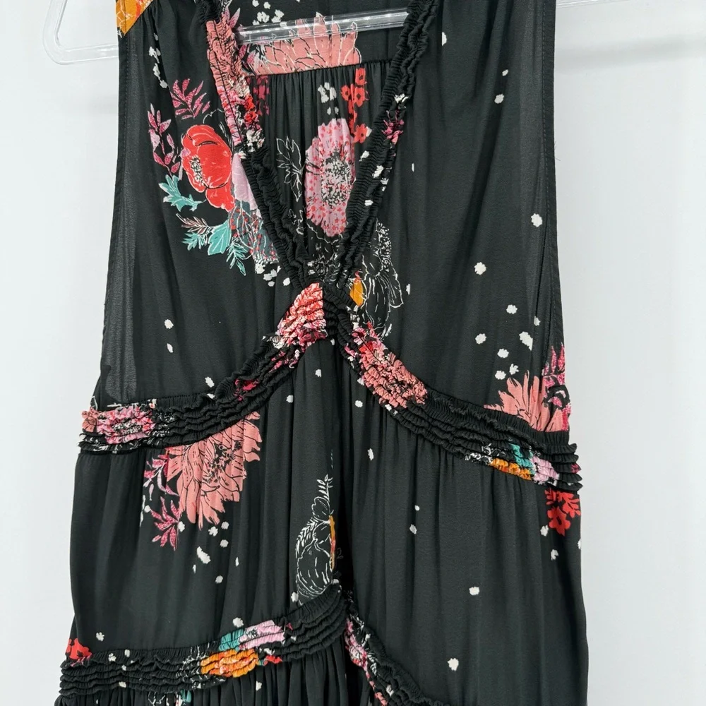Free People purple haze black tunic XS Floral boho festival‎ casual V neck